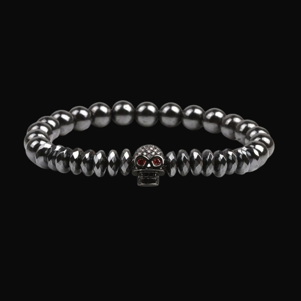 Obsidian Night Skull Bead Bracelet