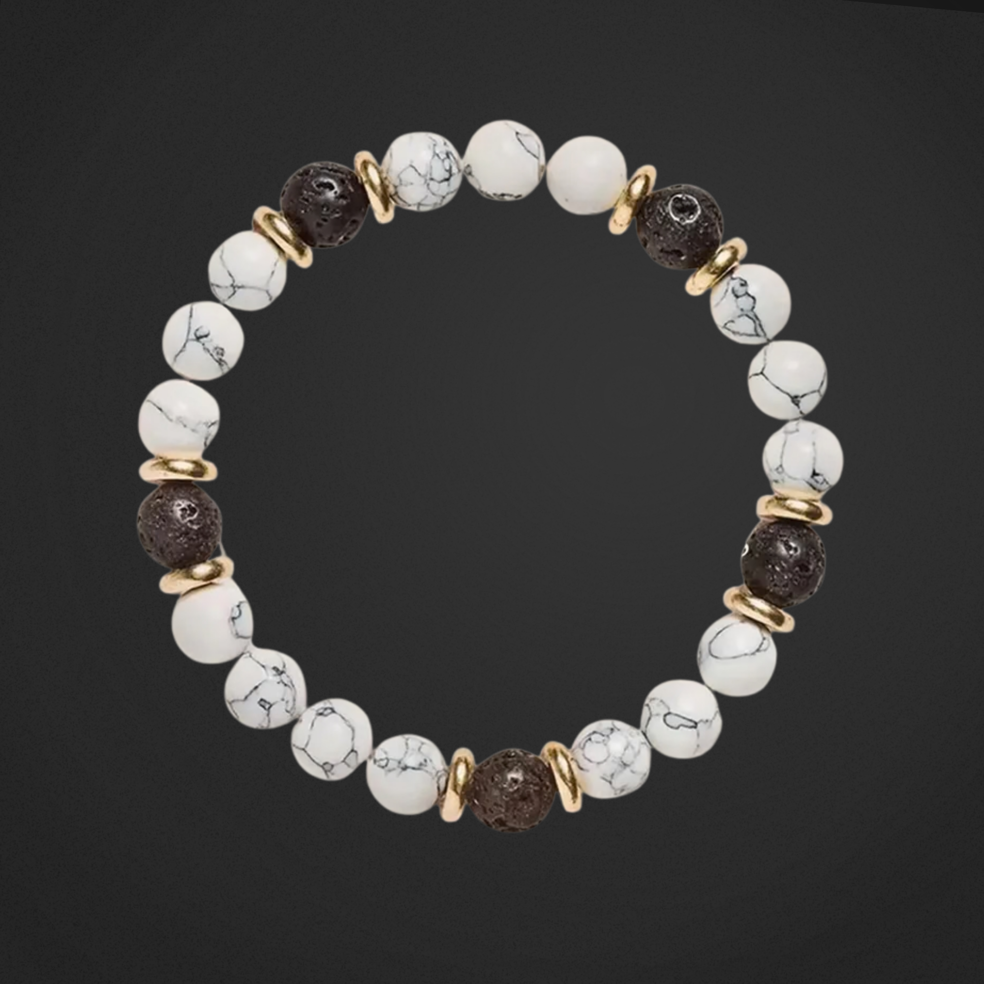 Bracelet with white and black beads on a black background