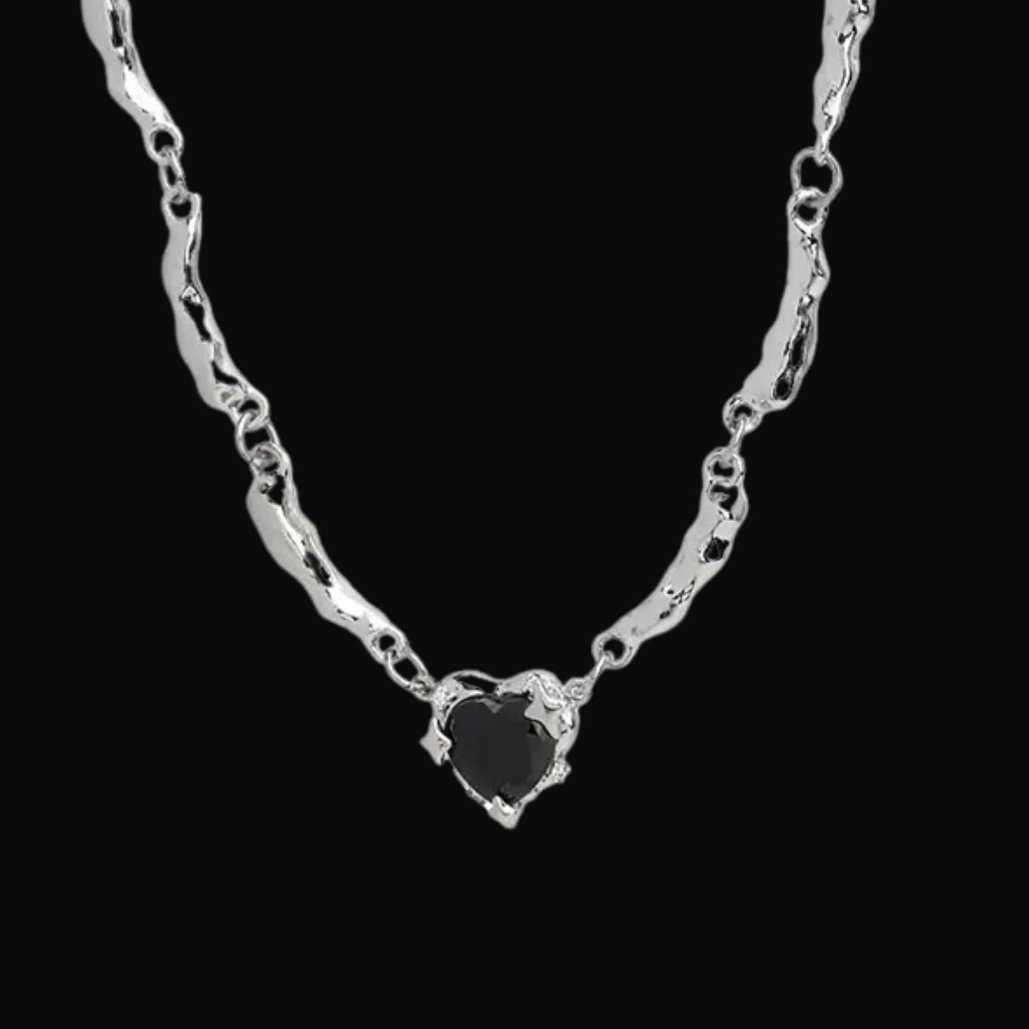 Obsidian Night Heart Pendant Necklace
