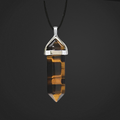 Crystal pendant necklace on a black background