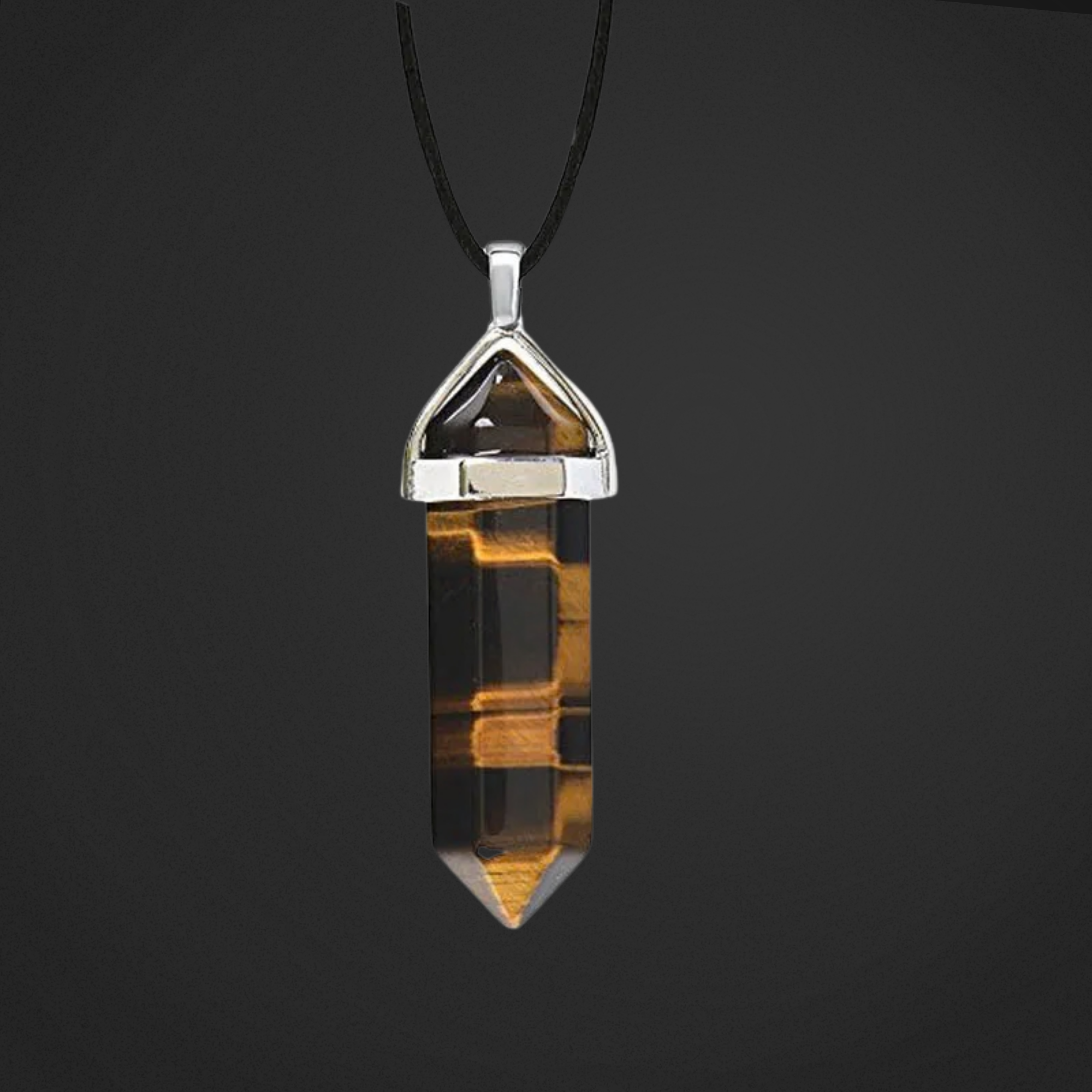 Crystal pendant necklace on a black background
