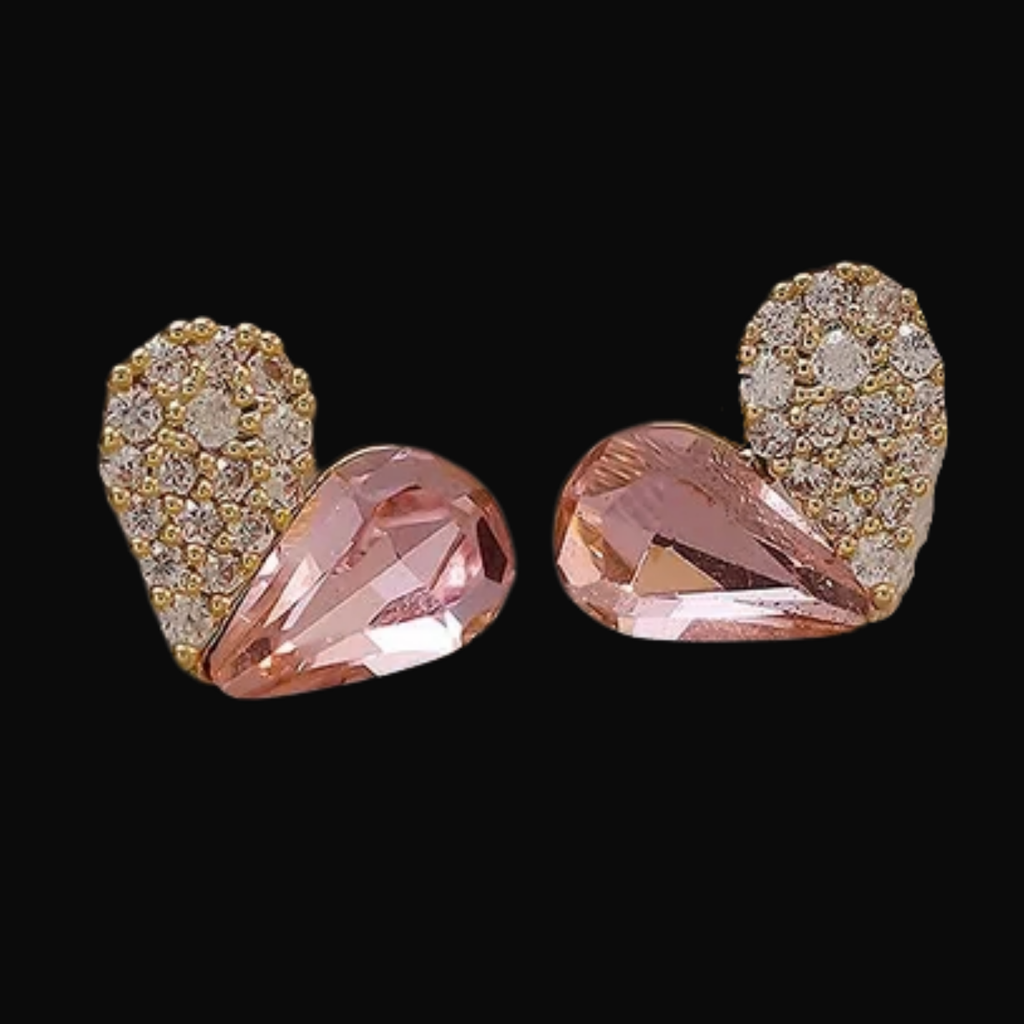 Blush Devotion Heart Rhinestone Earrings