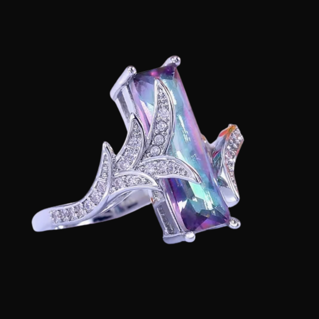 Prismatic Topaz Square Ring